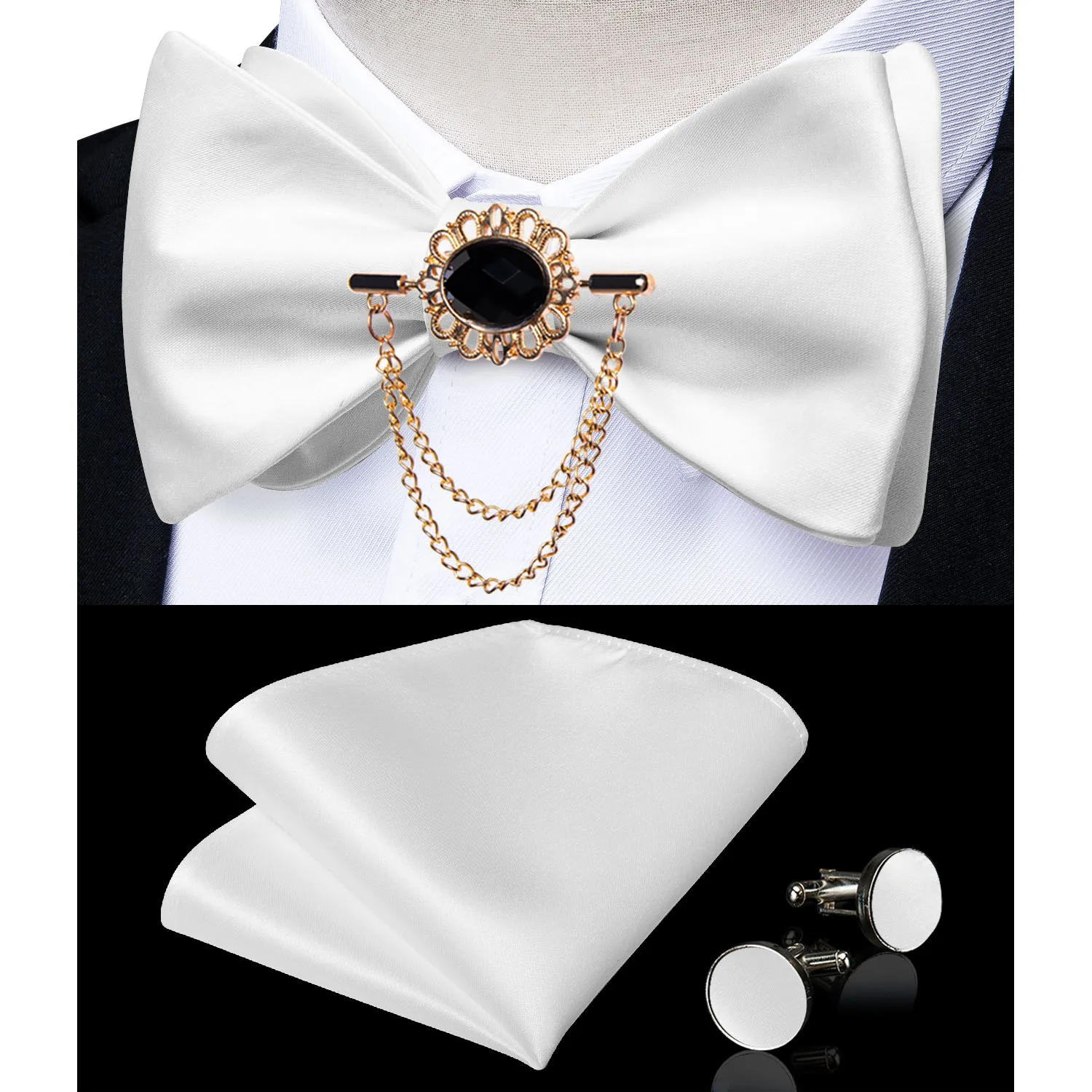 Exqusite männer Selbst-krawatte Bowties Hochzeit Krawatten Für Mann Zubehör Manschettenknöpfe Hanky Brosche Set Rot Schwarz Gelb blau Bowtie – Detail 32