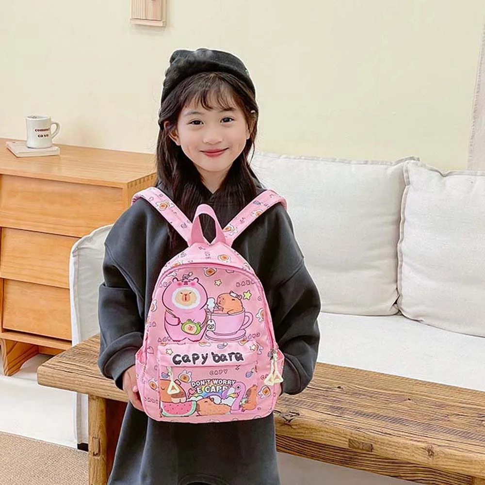 กระเป๋าเป้คาปิบาราแบบหนา สายไนลอนกว้าง ลายการ์ตูนสัตว์ กระเป๋าเป้สะพายหลังอเนกประสงค์ น้ำหนักเบา ความจุขนาดใหญ่ กระเป๋านักเรียนสำหรับเด็ก