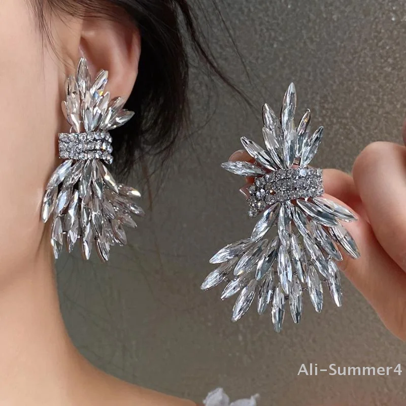 

Sparkly Crystal Glass Original Decor Big Stud Earrings For Women Luxury Brand Design Party Ear Accessories Holiday Party Jewelry
