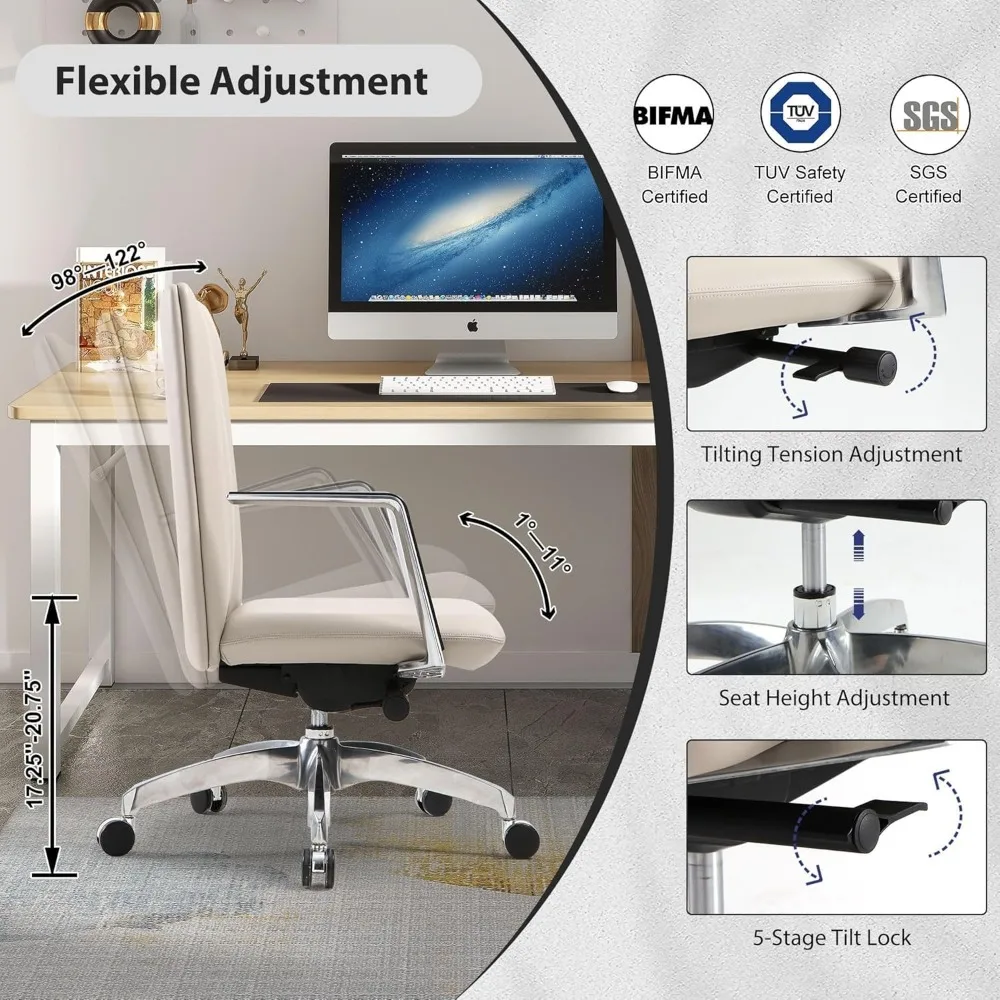 Modern Heavy Duty Office Desk Chairs with Adjustable Height and Tilt Angle, Mid Century Modern Computer Desk Chair