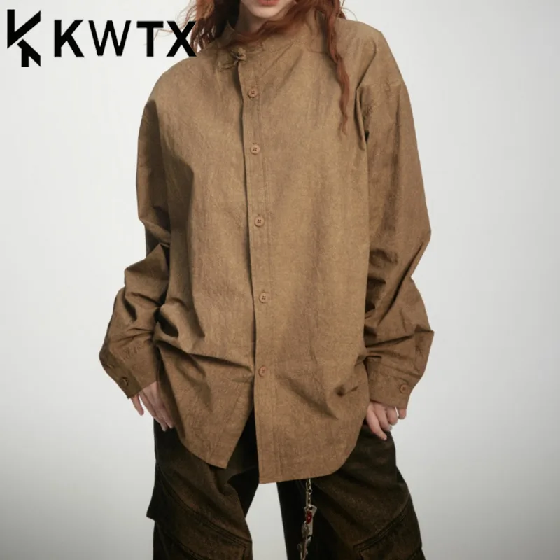 

KWTX Women’s Casual Solid Stand Collar Shirt Single Breasted Trendy Chic Designer Blouse High Quality Spring Summer SS25 Fashion