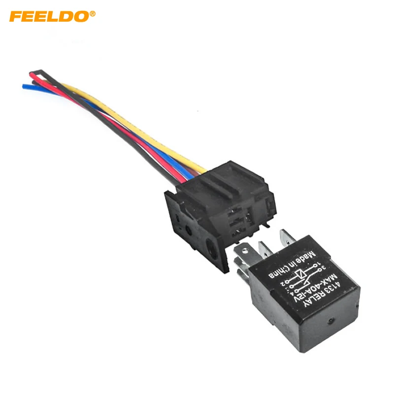 FEELDO Car DC 12V 40Amp 5Pin Alarm Relay With Wire Automotive Relay 5-hole Harness Socket Rated Current Car Automotive Alarm
