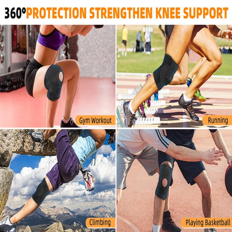 1PC Knee Brace with Side Stabilizers for Meniscal Tear Knee Pain ACL MCL Injuries Recovery Breathable Adjustable Knee Support