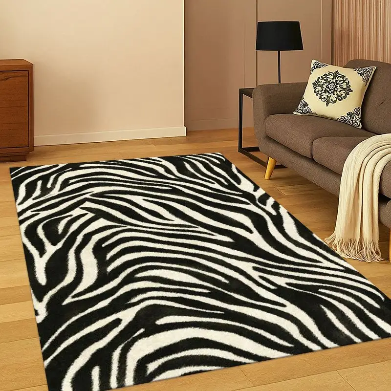 Black White Zebra Stripe Carpet Rug for Bedroom Living Room Sofa Playroom Doormat Home Decor,Kid Game Area Rug Non-slip Gift