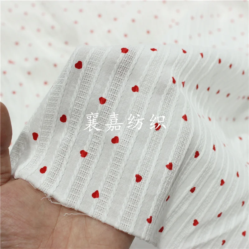 150x50cm Fresh Pure Cotton Striped Figured Cloth, Small Heart Floral Fabric Handmade DIY