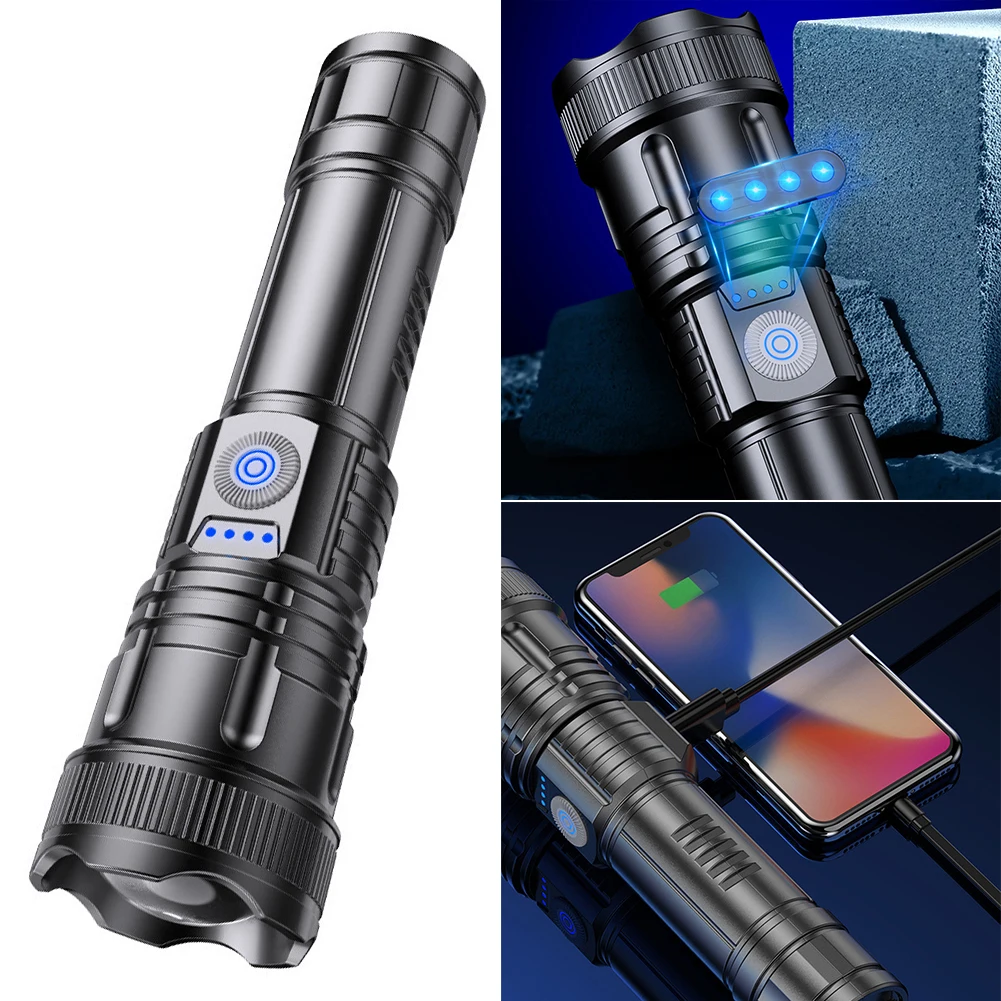 500LM Compact Camping ไฟฉายจอแสดงผล LED Camping ไฟฉายแบบพกพามือถือ Type C ชาร์จ USB สําหรับเดินป่าปีนเขา