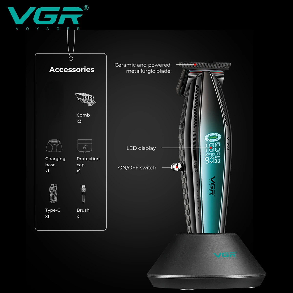 VGR Trimmer Professional Hair Trimmers 9000 RPM Hair Clipper Electric Haircut Machine Rechargeable Barber Hair Clipper VGR-992