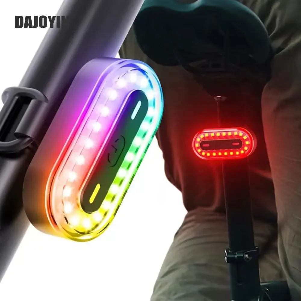 RGB Colorful Bike Light 600 Mah 14 Modes Bicycle Rear Taillight Type C Charge IPX6 Waterpoof Bike Lamp With Memory Mode