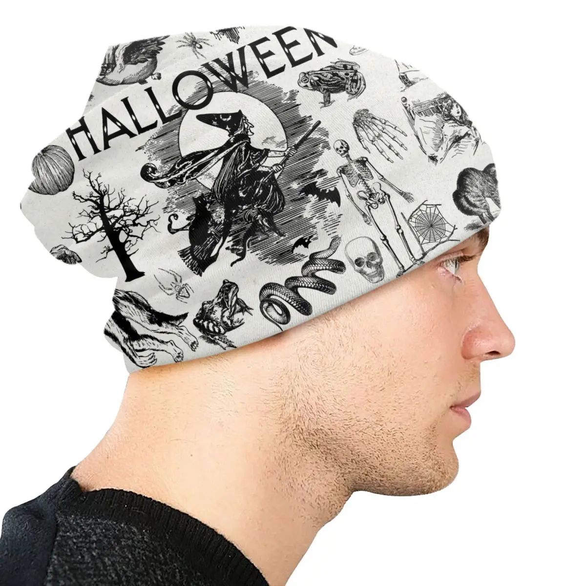 Vintage Halloween Gothic Witch Bonnet Hat Knitting Hat Men Women Cool Unisex Winter Warm Beanies Cap