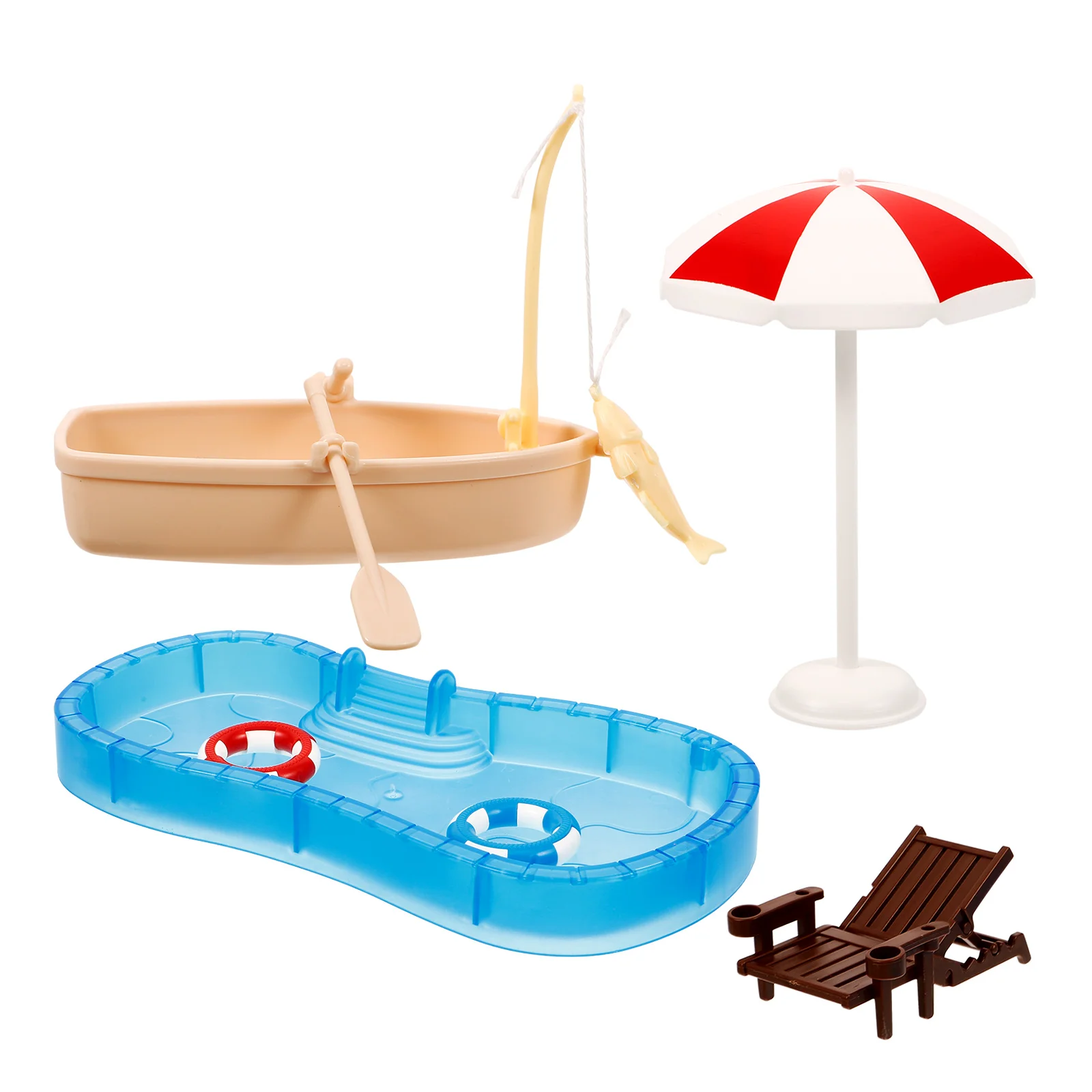 Puppenhaus Spielzeug Set Mini Szene Prop Schwimmen Möbel Strand Stuhl Pool Boot Dekor Mini Schwimmen Pool Zubehör Hohe Simulation