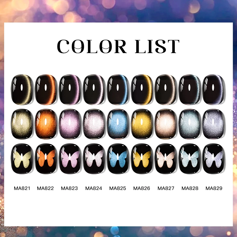 MEET ACROSS 7 ml Auroras Cat Magnetischer Gel-Nagellack, lila Glitzer, funkelnd, semi-permanent, Soak Off UV-Nagelkunst-Design-Lack