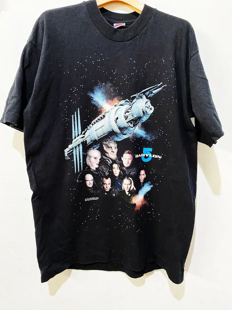 Camiseta vintage Babylon 5 de los años 90, talla L, serie de televisión de 1995, camiseta Space Opera