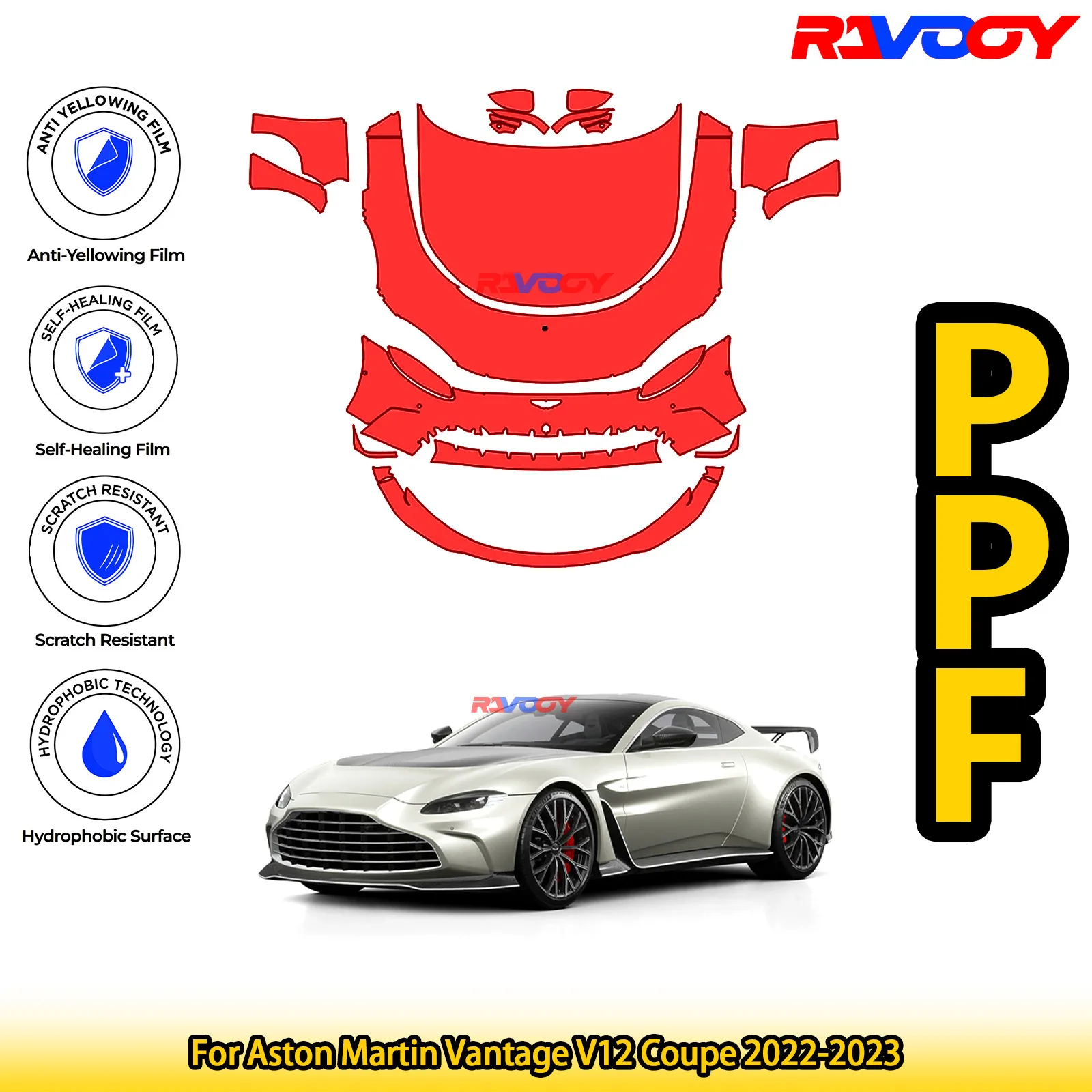 

Для Aston Martin Vantage V12 Coupe 2022-2023 глянцевая матовая черная предварительно вырезанная передняя пленка PPF комплект защитной пленки для краски