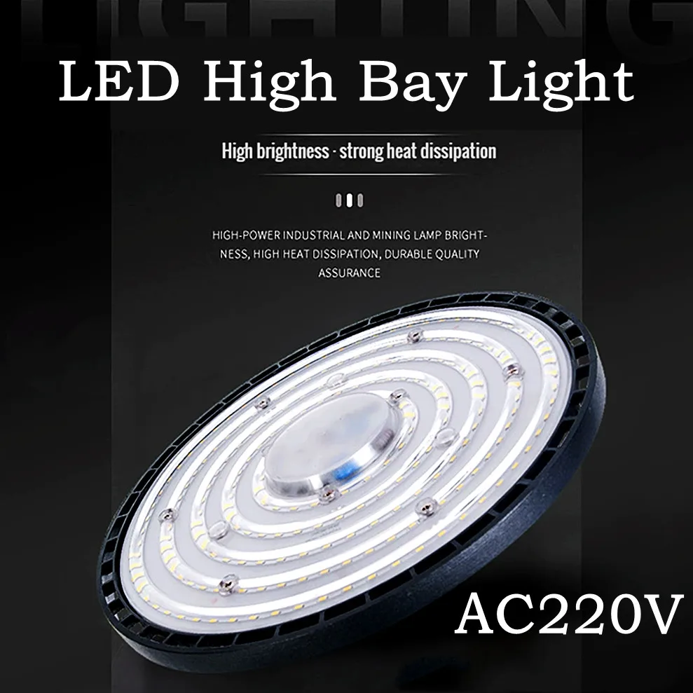 Супер яркий светодиодный светильник High Bay UFO Warehouse Garage Light IP65 Водонепроницаемый для тренажерного зала AC 220V Заводское освещение 6000K 100W 150W 200W