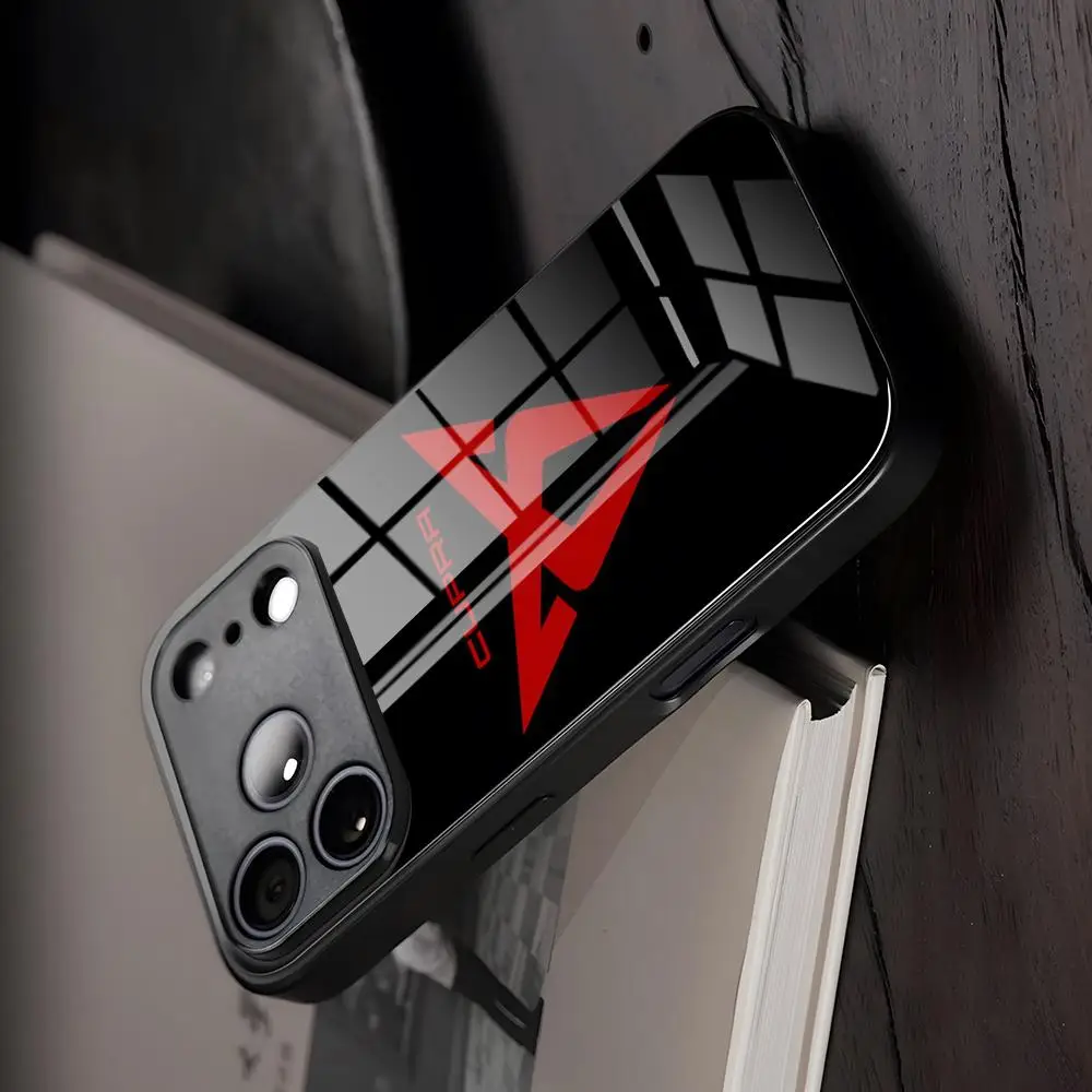 Etui na telefon z logo Car C-cupraes, szklane, z oświetleniem, do iPhone 17 Air 16 15 17 14 Pro Max 13 12 11 X XS XR Plus, do Samsung S 26 24 23 22 — zdjęcie produktu 4