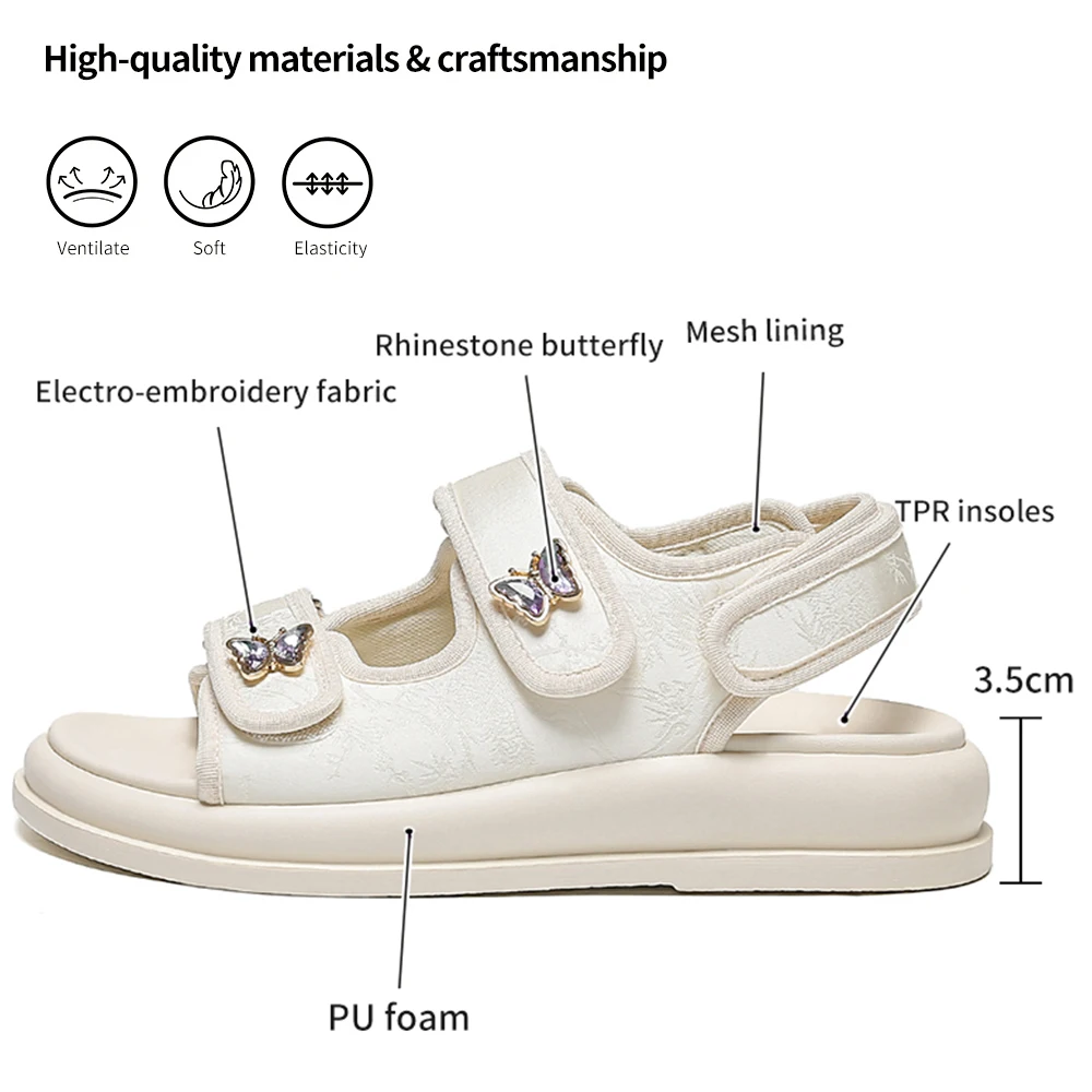 SOMILISS Women Chunky Platform Sandals rhinestone butterfly Outdoor Beach Summer Fashion Causal Hook &Loop Sandals