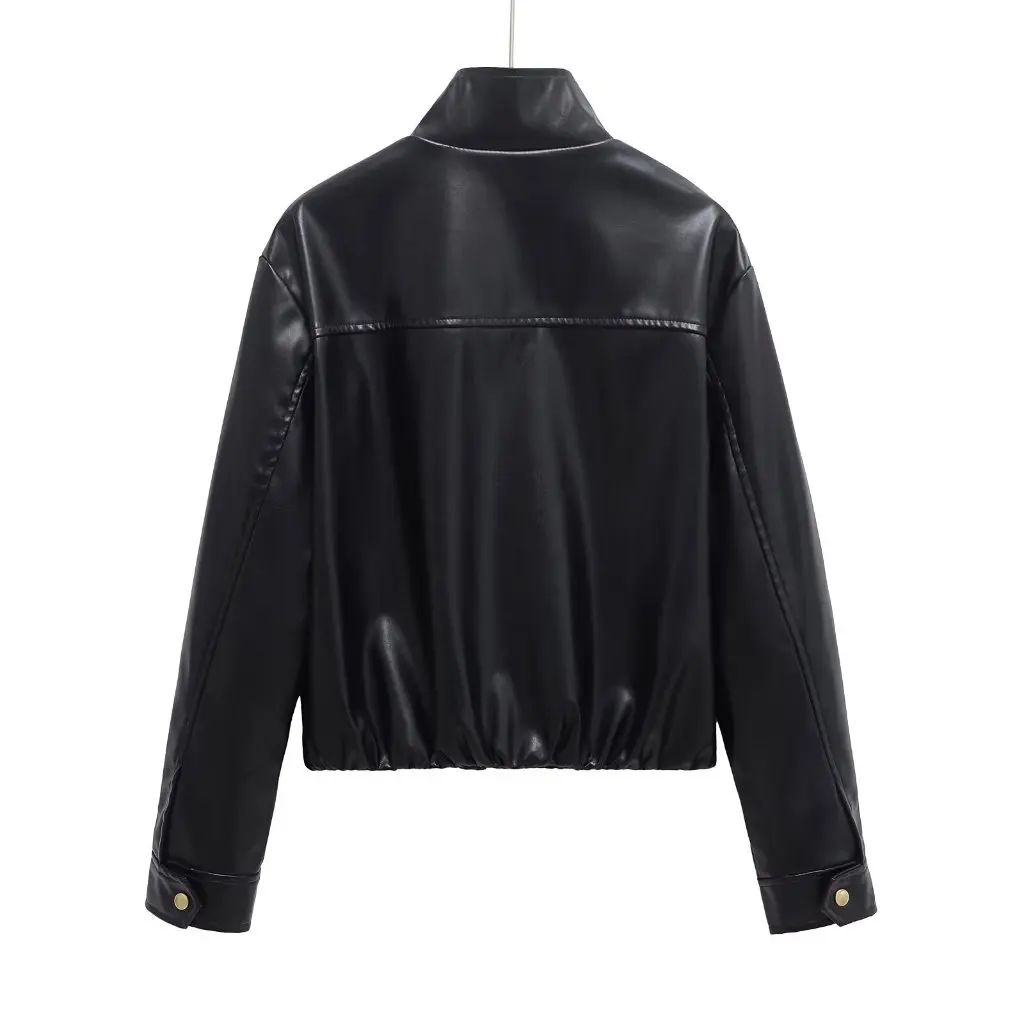 Women's PU Leather Jacket Coat American Retro Trend Fashion Motorcycle Top All-match Spring New European Style