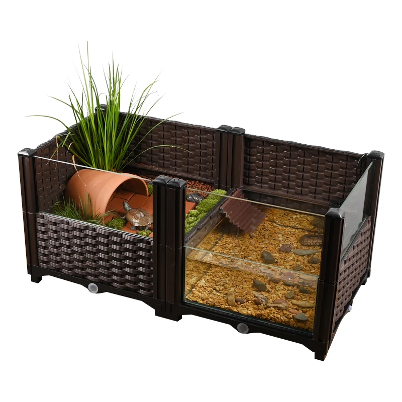 

Ecological turtle tank household large-scale landscaping turtle special glass feeding box with sun platform yellow edge planting