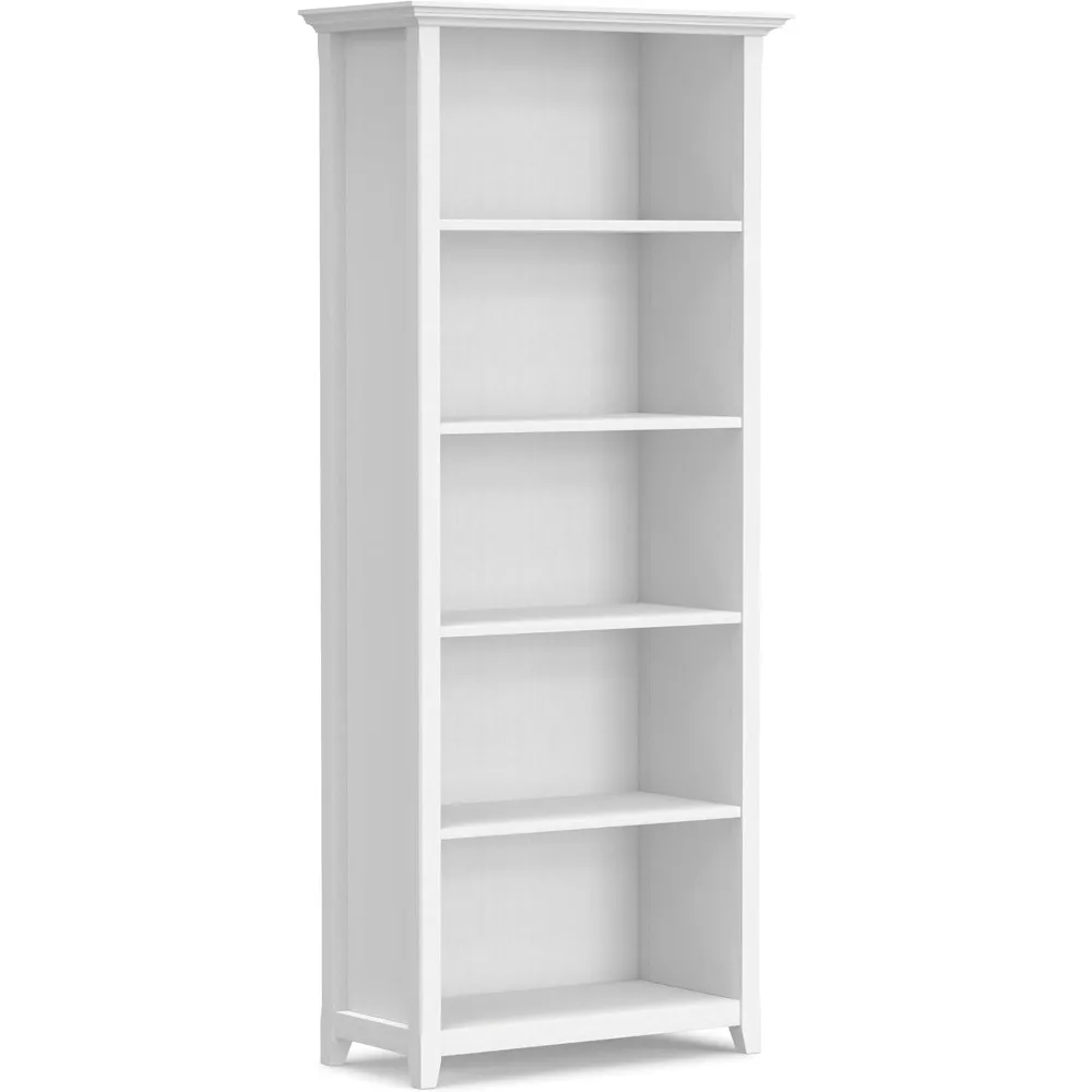 30 Inch Transitional 5 Shelf Bookcase in White, For the Living Room, Study Room and Office