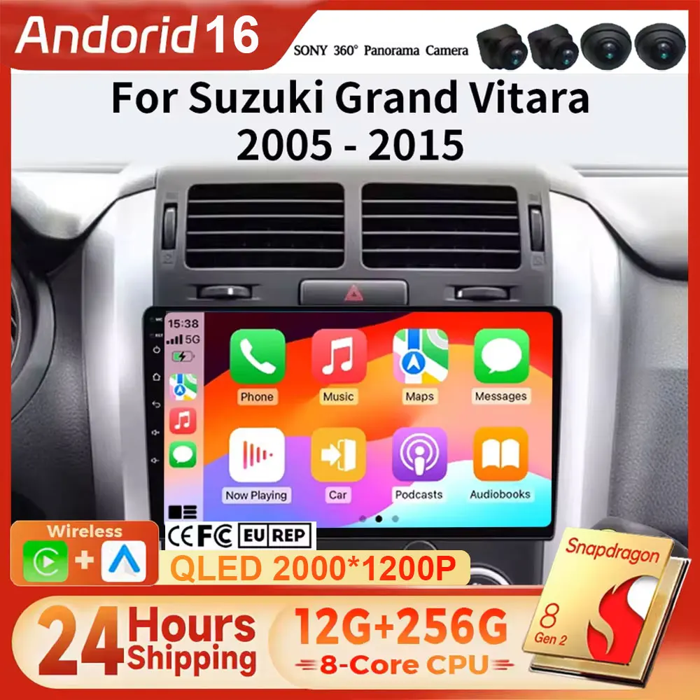 Android 16 2K Incell Screen For Suzuki Grand Vitara 3 2005 - 2015 Head Unit GPS Navigation High-performance CPU Multimedia Video