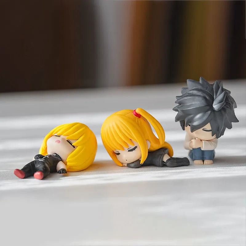 5-teiliges Set Death Note Nemurasetai Sleeping Team Mini-Chibi-Figuren Niedliche L Light Yagami Misa Mello Near Anime-Modell Ornament Geschenk – Detail 4