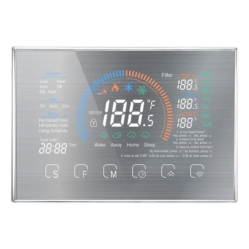AT63-Smart Wifi Thermostat 4.8 Inch LCD Touch Screen Wireless Heat Pump Thermostat Heat Pump Compatible C-Wire Adapter Included