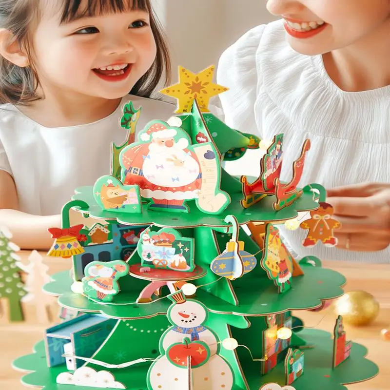 3D Christmas Puzzles For Kids Building Kit 3D Puzzles Music Box Desk Decor Handmade 3D Christmas Tree Educational Toys For Kids