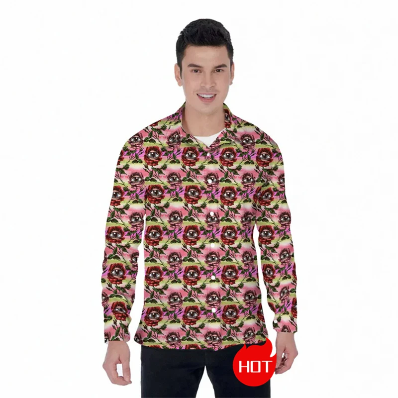 Horror Eyeball 3D Printed Long Sleeve Shirts For Men Clothes Casual Goth Unisex Lapel Blouse Funny Halloween Gift Button Shirt