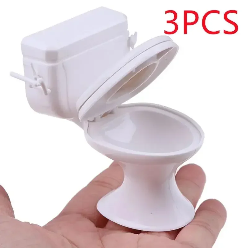 3PCS Vintage Dollhouse Furniture Bathroom Modeling White Toilet Doll House Miniature Baby Pretend Toys Dolls Accessories