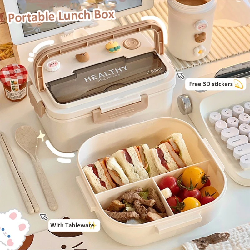 

New Kawaii Lunch Box For Girls Portable School Kids Plastic Picnic Bento Box With Compartment Microwave Food Storage Containers