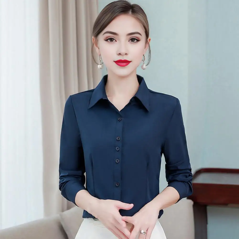 Office Lady Shirt Elegant Lapel Collar Women's Shirt Tops for Office Lady Work Wear Long Sleeve Slim Fit Blouse with Single