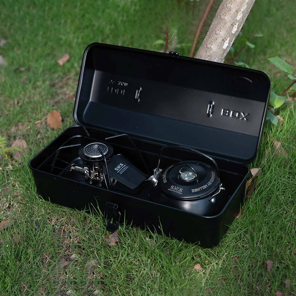 صندوق تنظيم الأدوات مع مقبض صندوق تخزين محمول مضاد للانزلاق صندوق أدوات التخييم صندوق حديد للنزهات الخارجية #4