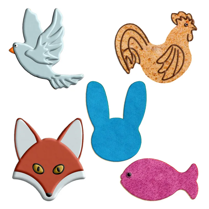 Cartoon Animals,Pigeon,Big Cock,Rabbit Head,Gluttonous Fish,Fox,Plastic Molds,Cake Fondant Tool,Cookie Sushi and Fruits Cutters