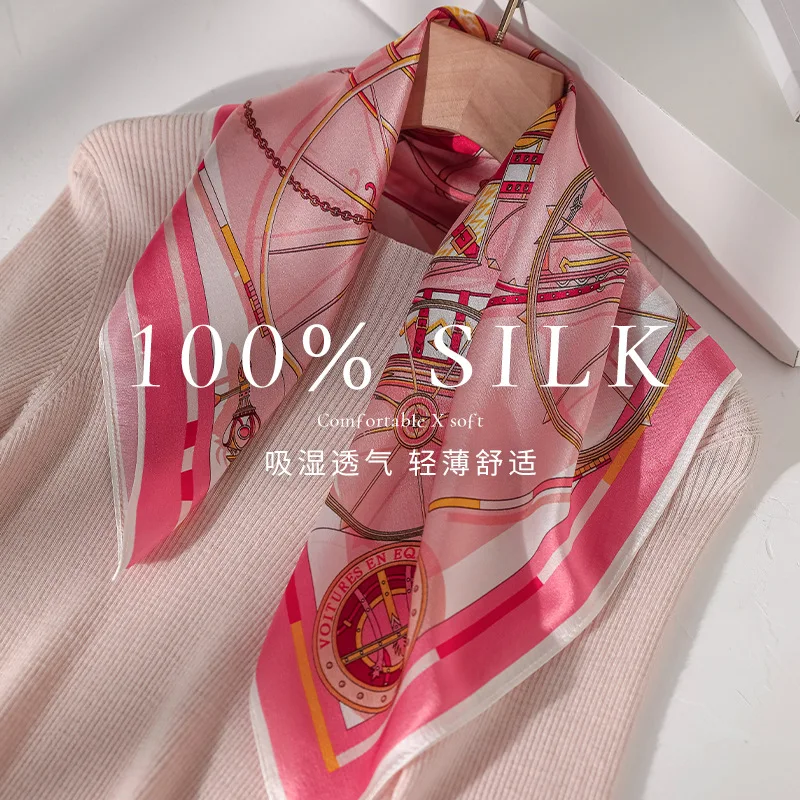 

100% Silk Scarf Female Hijab Hair Band Fashion Shawls Ribbon Headscarf Neckerchief Luxury Brands Bandana Handkerchief