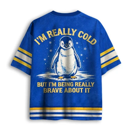I'm Really Cold Penguin Graphic Mesh V Neck T-shirt Men Funny Animal Print Summer Loose Top