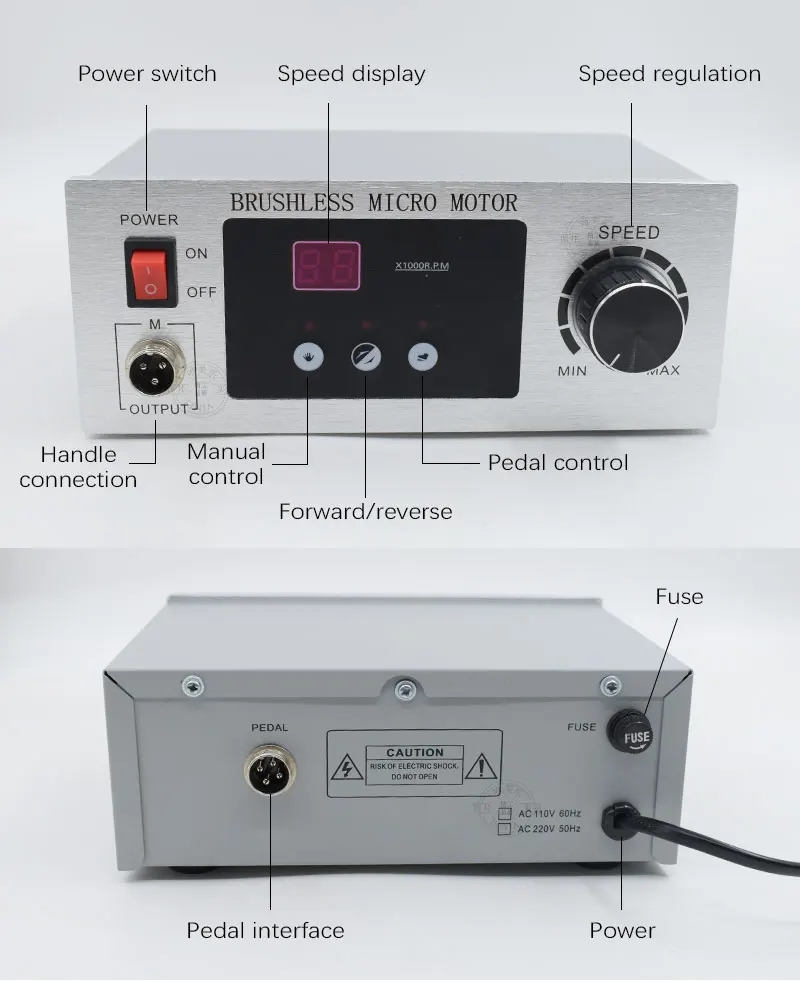 Dental Lab Equipment Electric Micromotor Pedal Control Speed 70000rpm Hand Grinder for Denture Jewelry Nail Polishing Motor