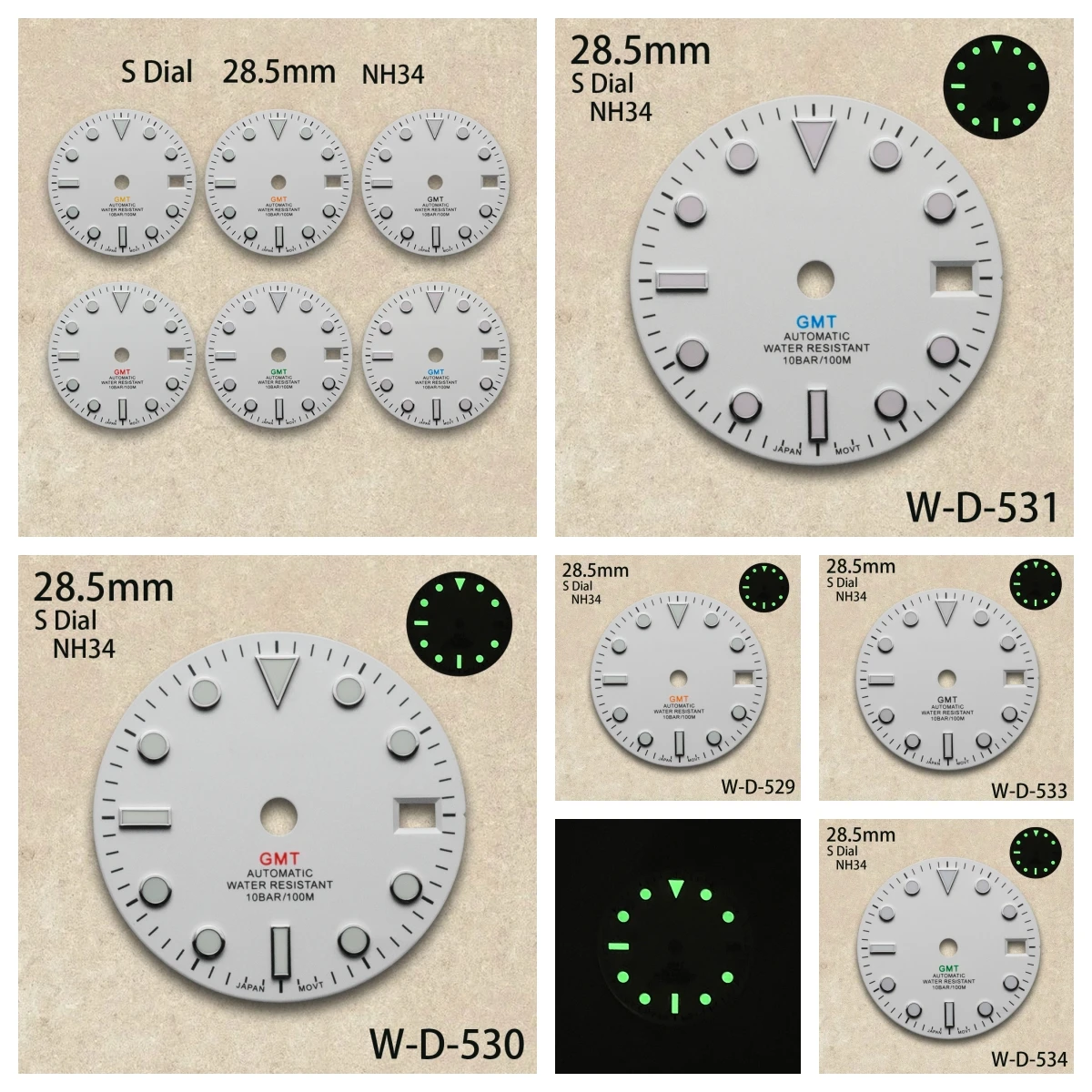 

28.5mm S Logo White GMT Dial Fit NH34 Movement C3 Green Luminous High-Quality Dial Watch Modification Accessories