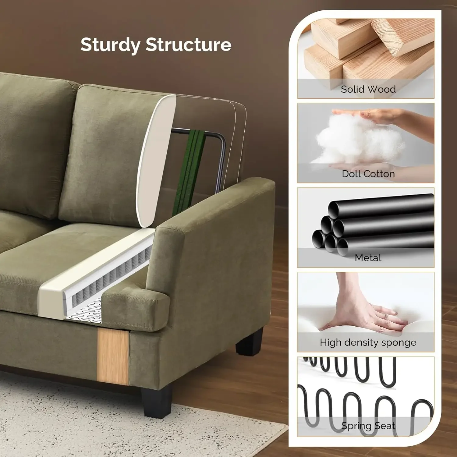 أرائك أريكة مقاس 83 بوصة لغرفة المعيشة، أريكة حديثة مريحة مكونة من 3 مقاعد من جلد الغزال الصناعي مقاس 25.6 بوصة أرائك مريحة للمساحة الصغيرة