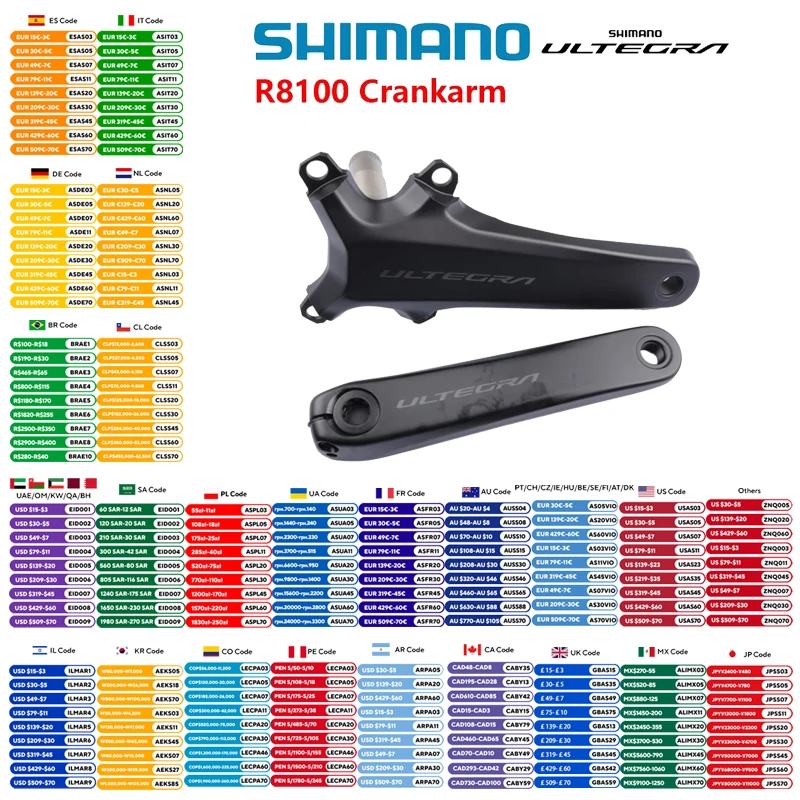 

Shimano Ultegra FC-R8100 12s Crankarm Right Side/A Pair For Di2 R8170 Groupset 170mm 172.5mm Original Shimano Bike Parts