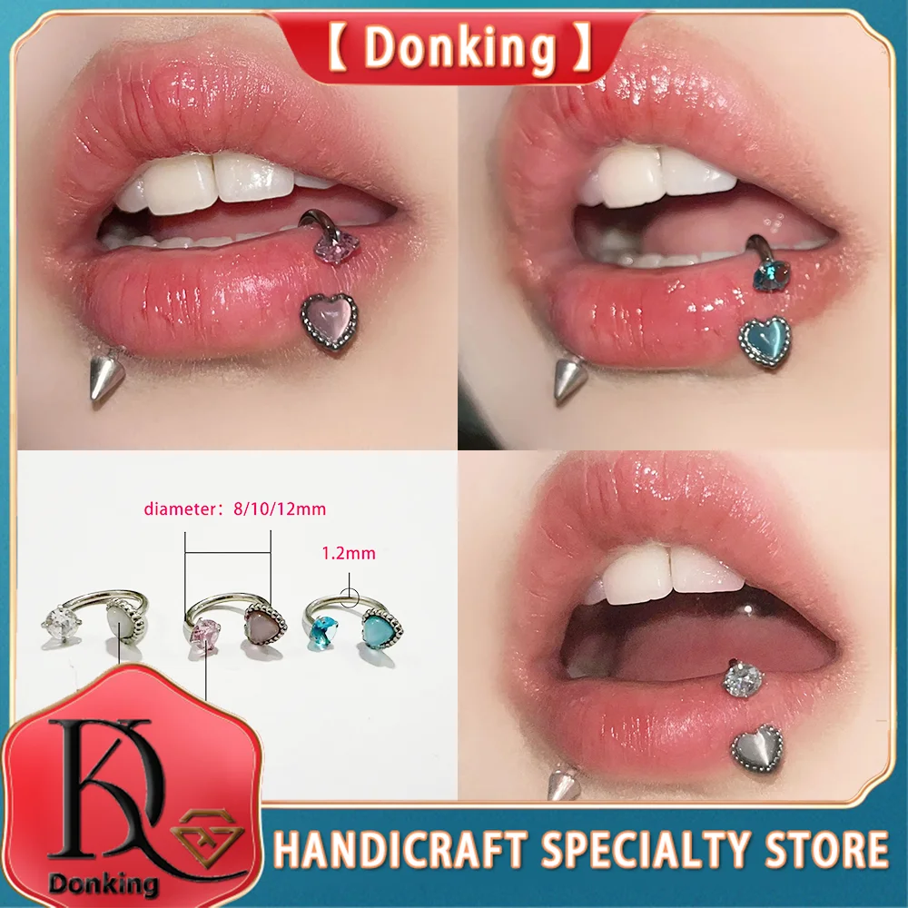 Lip Ring For Women Cat's Eye Love Heart Labret Daith Piercing Blue Crystal Stainless Steel Cartilage Earrings Body Jewelry Gifts