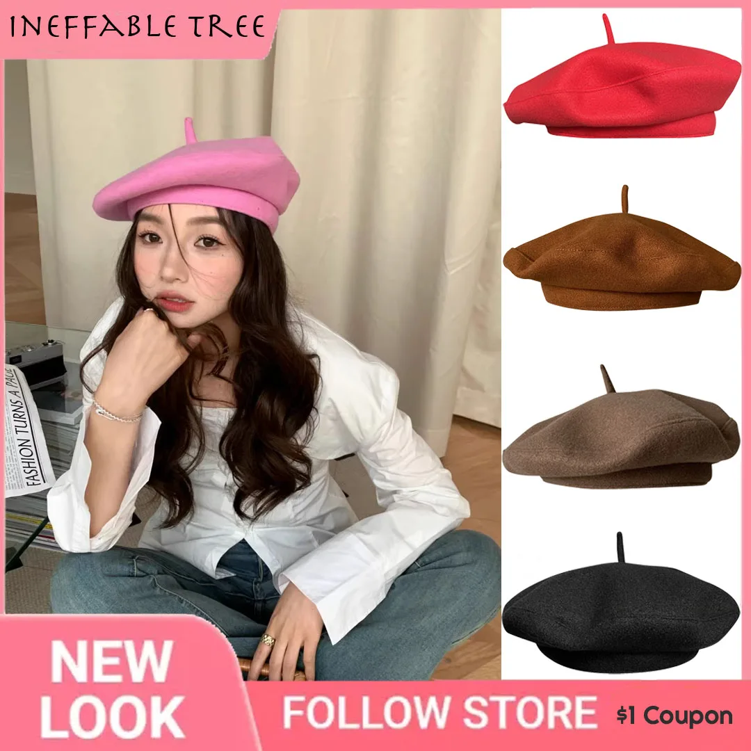 Hight Quality Sweet Wool Blend Beret Winter Spring Caps for Ladies Lovely Pink Painter Hat Flying Saucer Hat Female Gorra Hombre