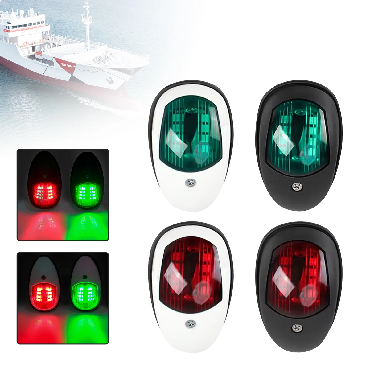 2Pcs Red Green LED Boat Navigation Light 12-24V Waterproof Sailing Signal Lamp Marine Yacht Warning Light Side Marker