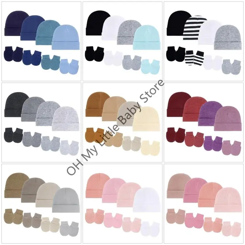 

M76C, 4 комплекта, эластичная шапочка для новорожденных и детские варежки, устойчивые к царапинам, мягкие эластичные края, руки,