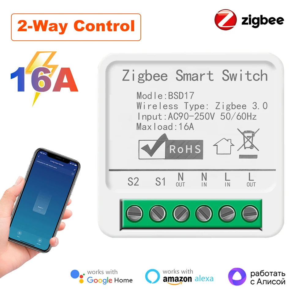 

ZigBee 3.0 Smart Light Switch Module 16A MiNi DIY Breaker Supports 2 Way Control App Remote Control for Alexa Google Home Alice