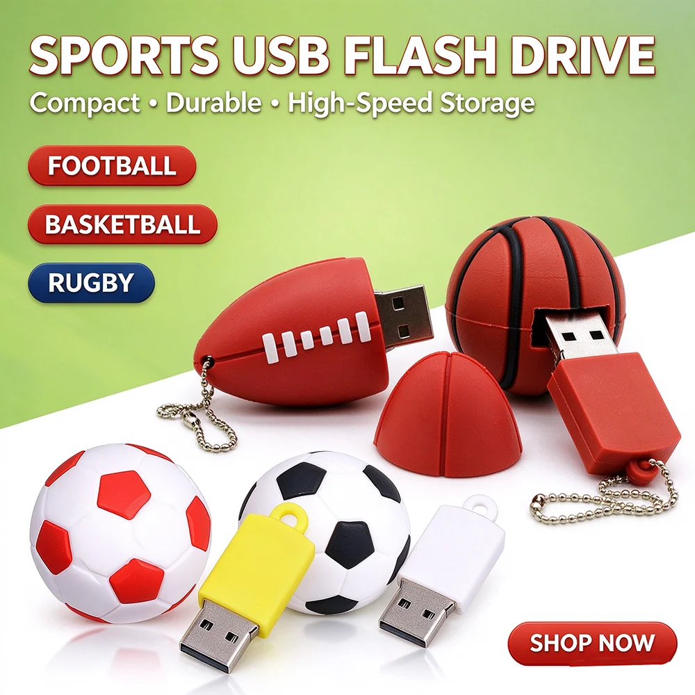 USB Flash Drive Football Pendrive 128GB High Speed Pen Drive Basketball Rugby Style 32GB 64GB Cle USB Flash Memory Stick Disk