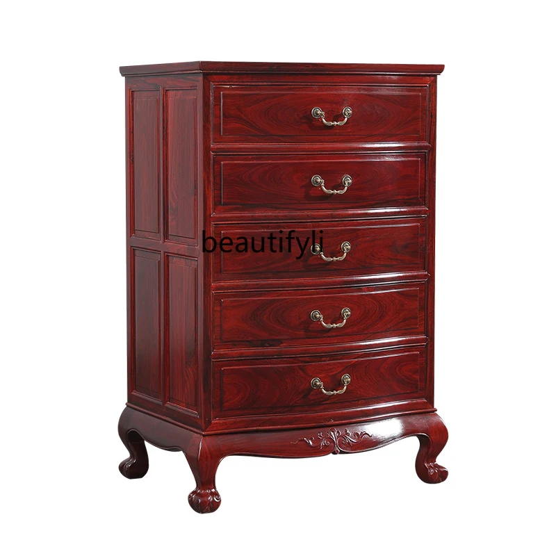 Sandal Wood Household Economical Chest of Drawers Ming and Qing Antique Feet Five-Bucket Cabinet