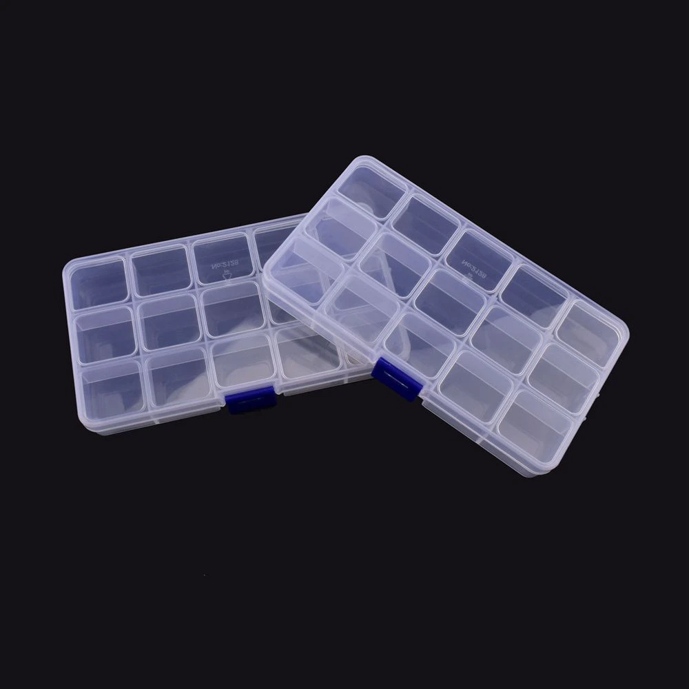 15 Grid 17*10*2.3cm Fixed blue buckle slot transparent plastic box for jewelry making