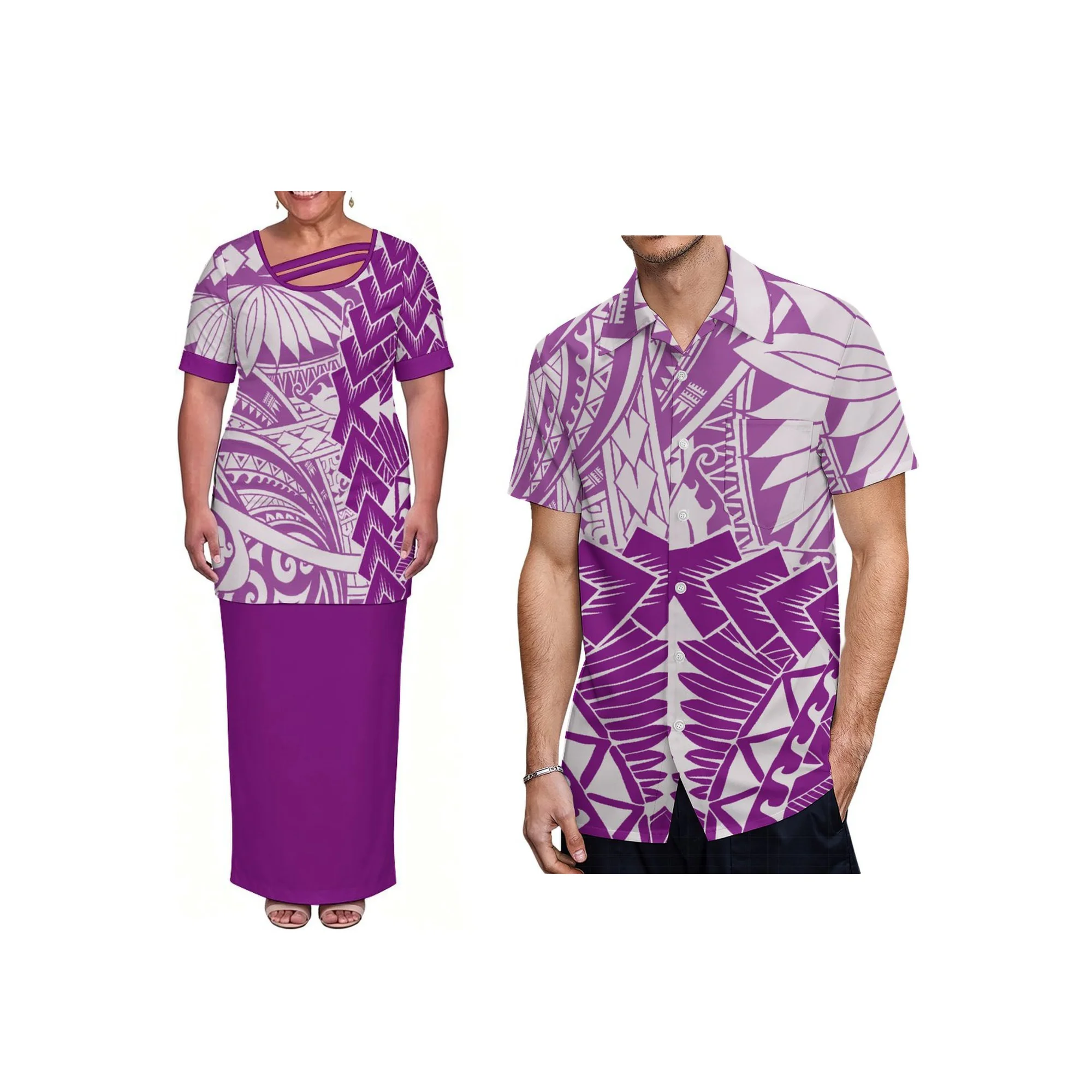 Best Sale Ombre Samoan Tribal Tattoo Print Plus Size Two Piece Set Women Casual Short Sleeve Maxi Skirt Dress for Women