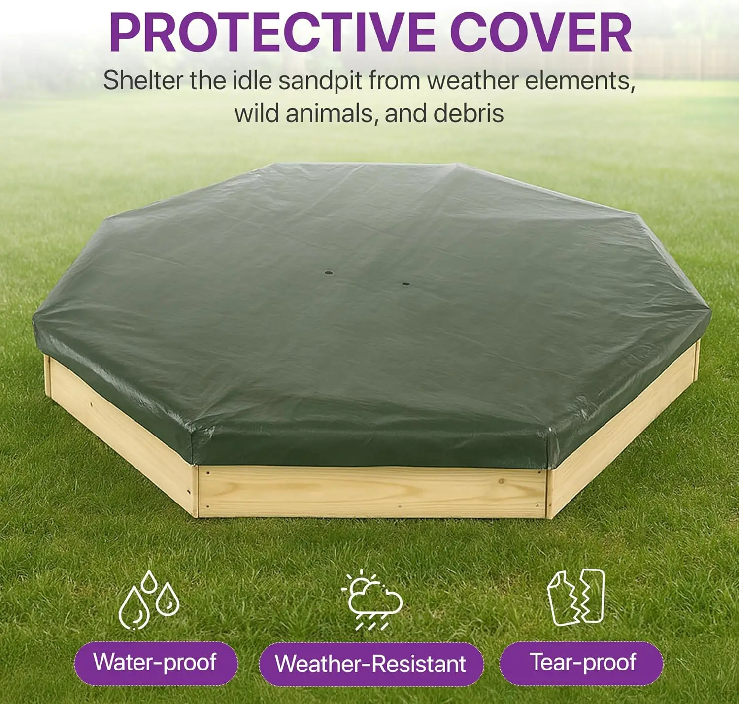 Caja de arena grande de madera con cubierta, caja de arena octagonal para exteriores para niños, juguetes sensoriales para niños pequeños, pozo de arena de madera para exteriores con asiento Boa