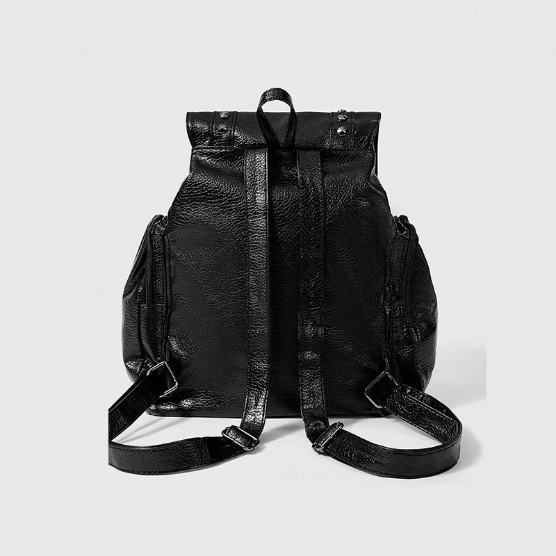 1pcs Wear  Grain PU Crossbody Bag Multi Side Zipper Pockets Adjustable Strap Gothic Photo Prop Large Capacity Women Backpack